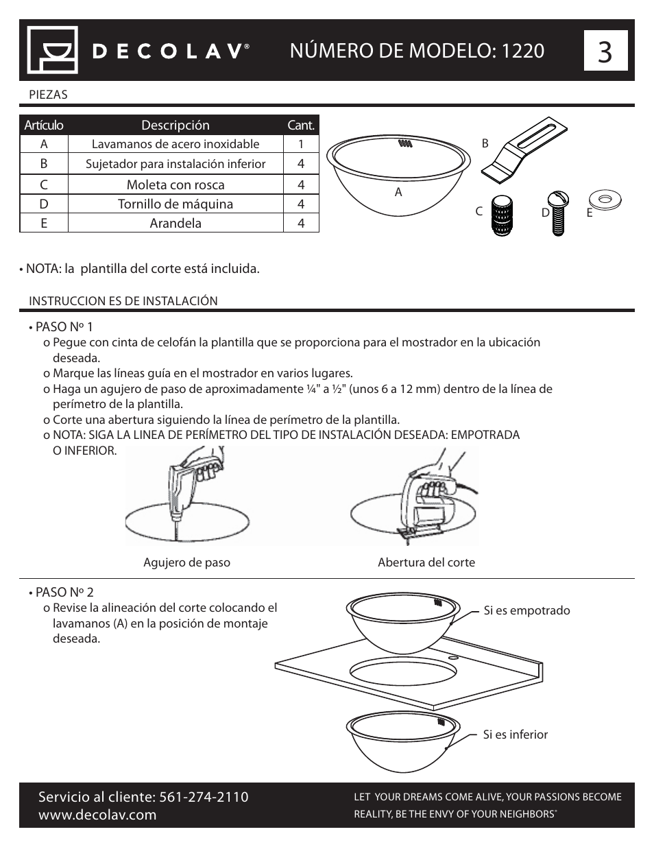 Número de modelo: 1220 | Decolav 1220 User Manual | Page 15 / 18