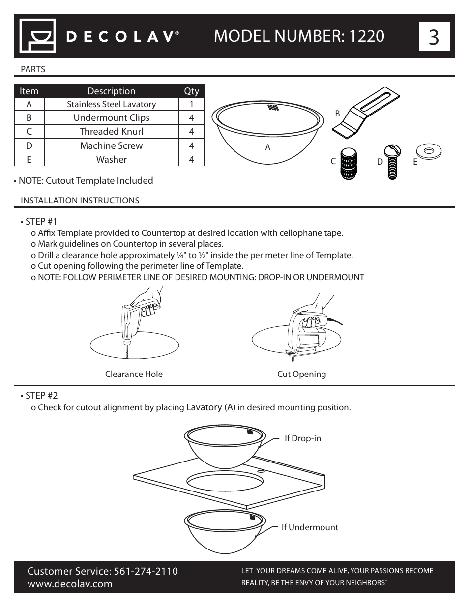 Model number: 1220 | Decolav 1220 User Manual | Page 3 / 18