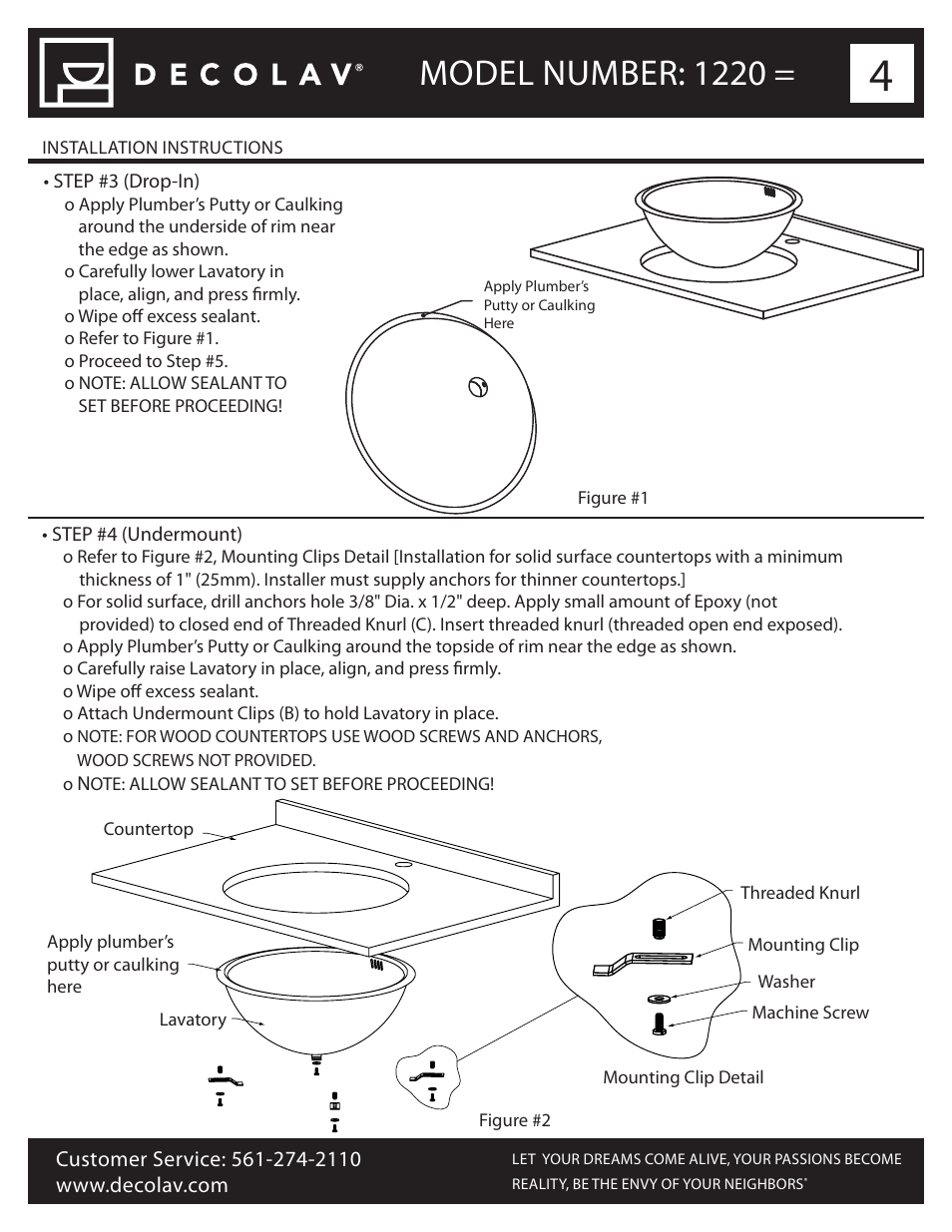 Model number: 1220 | Decolav 1220 User Manual | Page 4 / 18