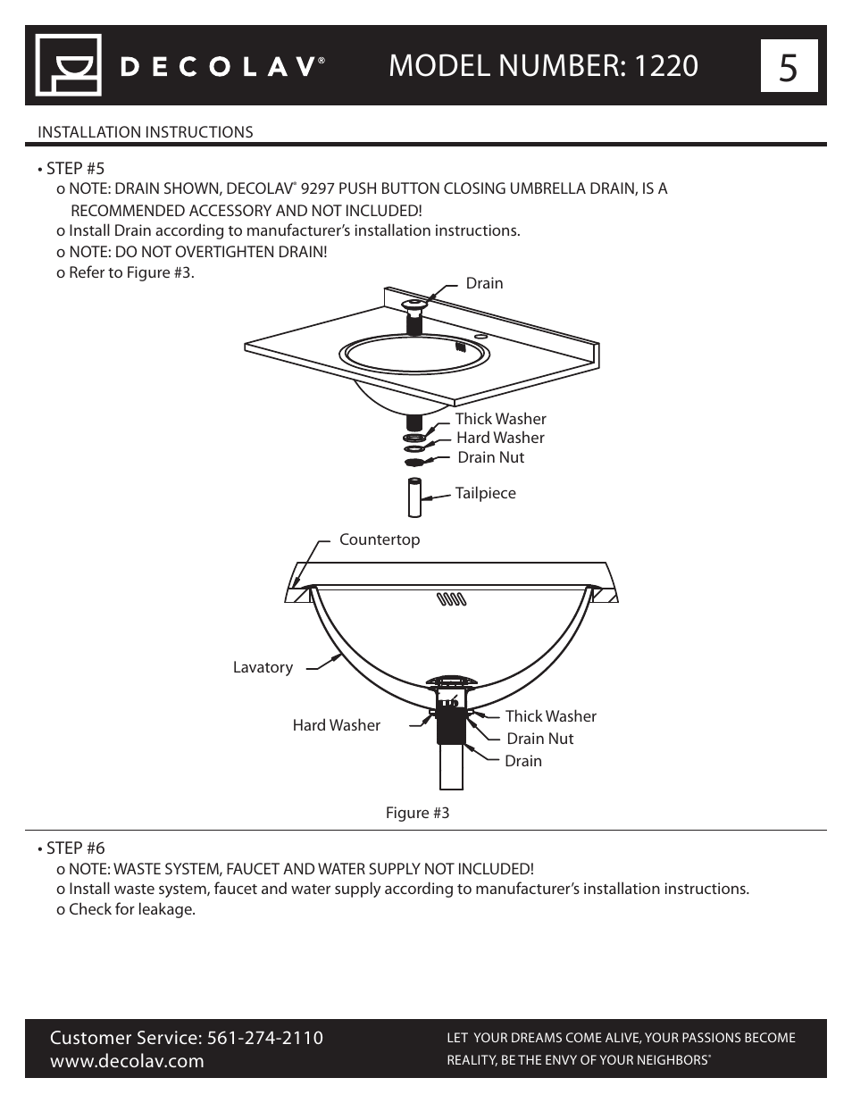 Model number: 1220 | Decolav 1220 User Manual | Page 5 / 18