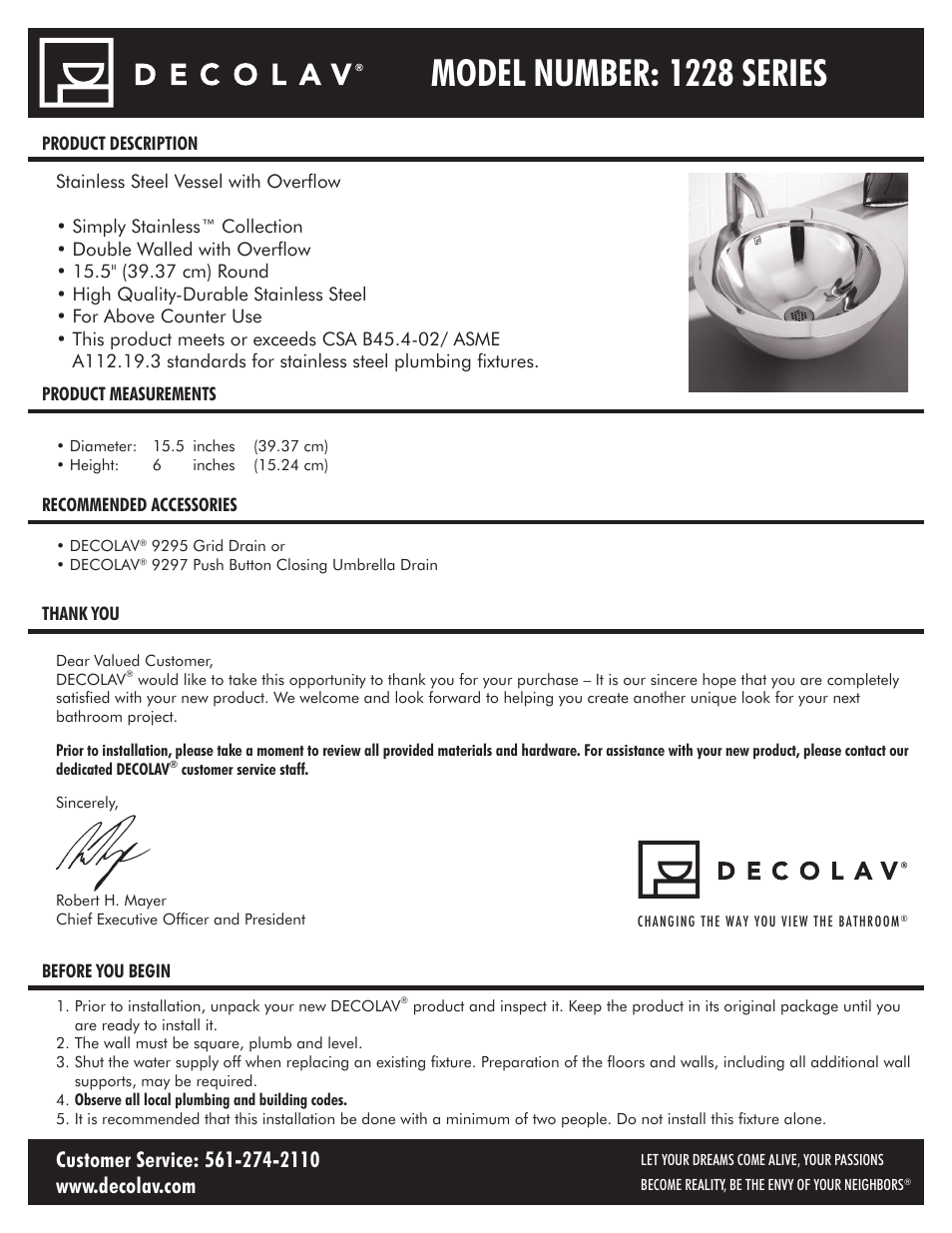 Decolav 1228 User Manual | 12 pages