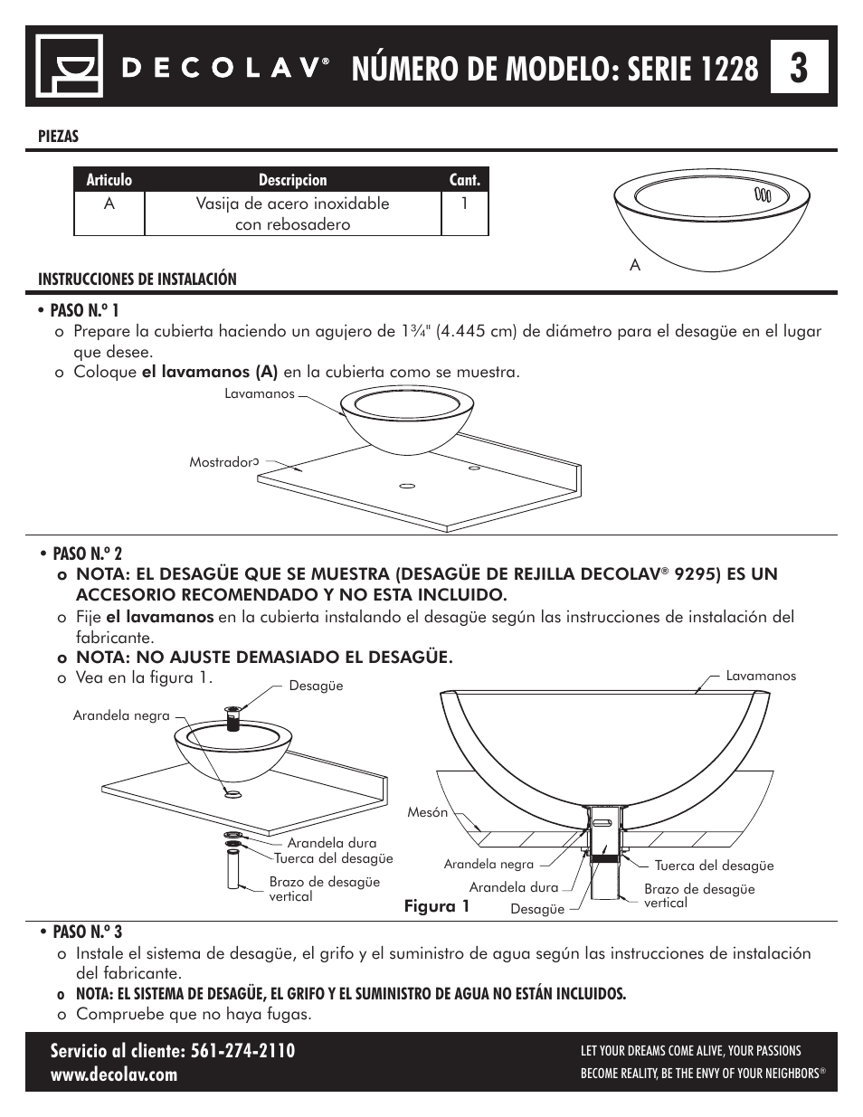 Número de modelo: serie 1228 | Decolav 1228 User Manual | Page 11 / 12