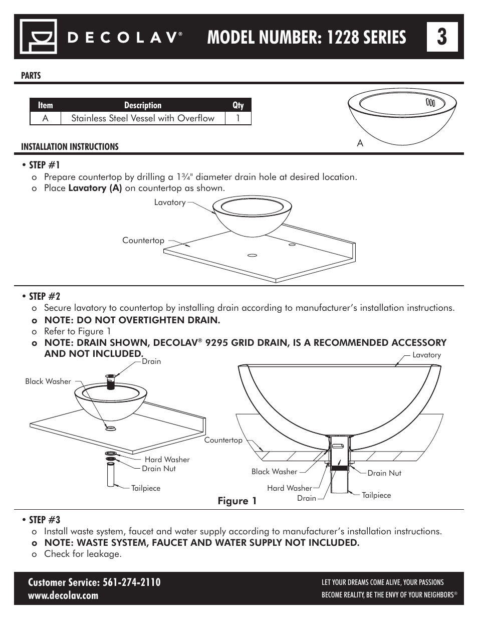 Model number: 1228 series | Decolav 1228 User Manual | Page 3 / 12