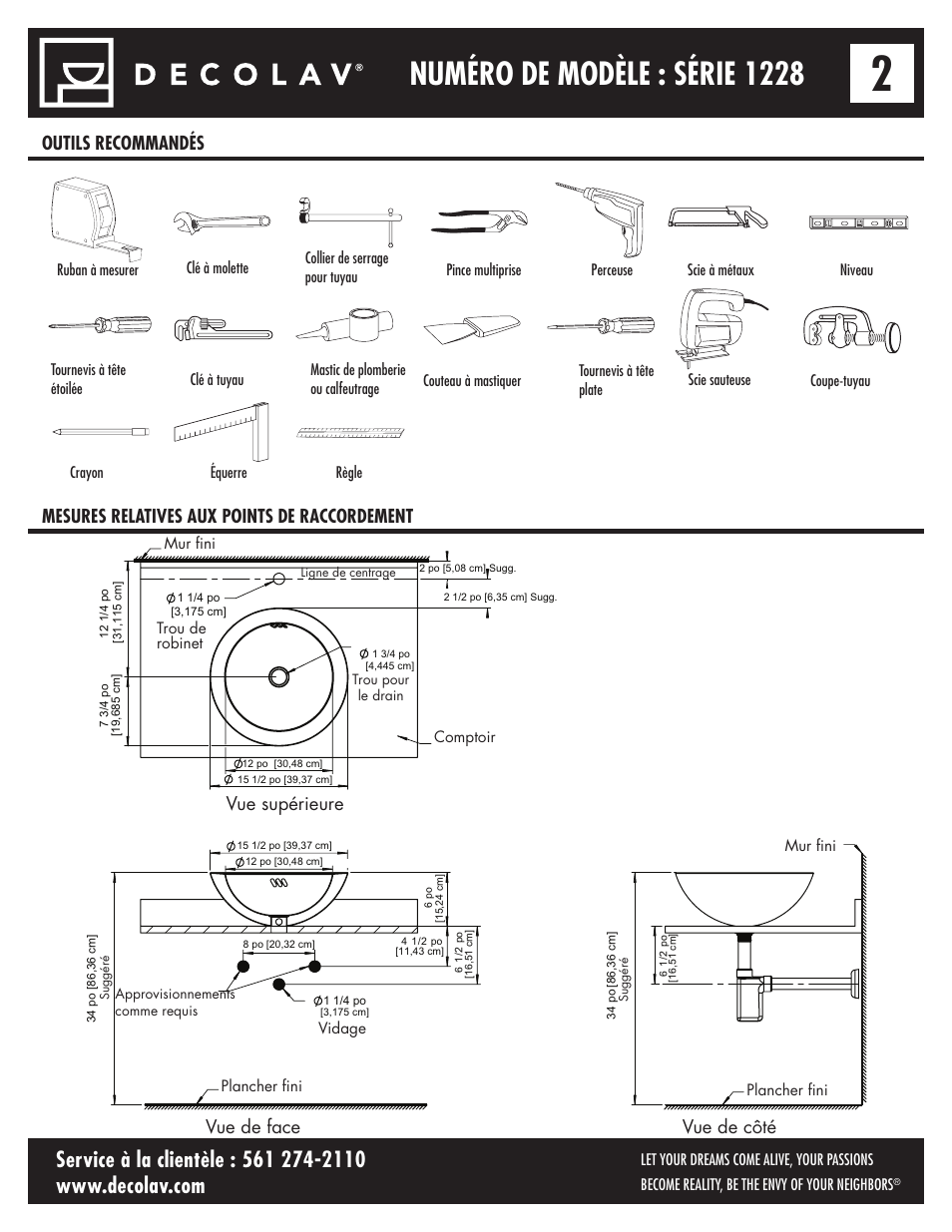 Numéro de modèle : série 1228, Vue supérieure vue de face vue de côté | Decolav 1228 User Manual | Page 6 / 12