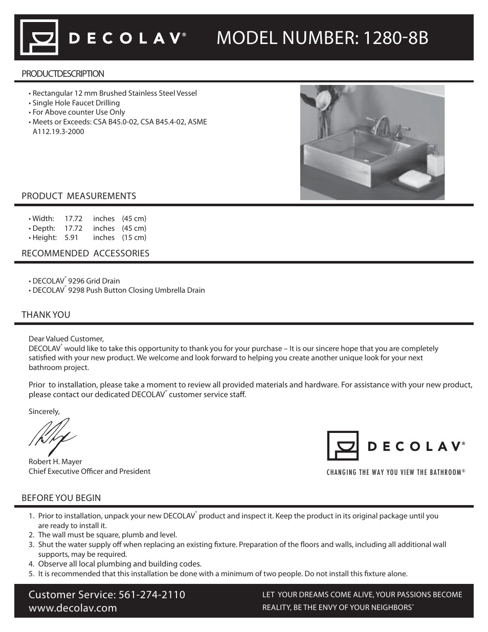 Decolav 1280-8 User Manual | 6 pages