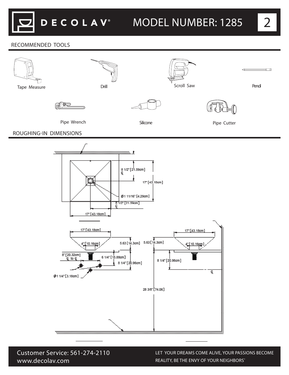 Model number: 1285 | Decolav 1285 User Manual | Page 2 / 6