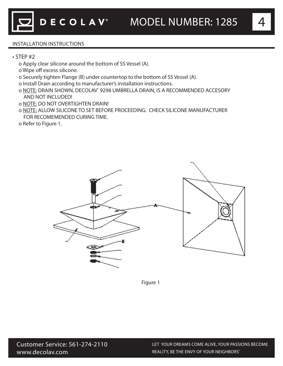 Model number: 1285 | Decolav 1285 User Manual | Page 4 / 6