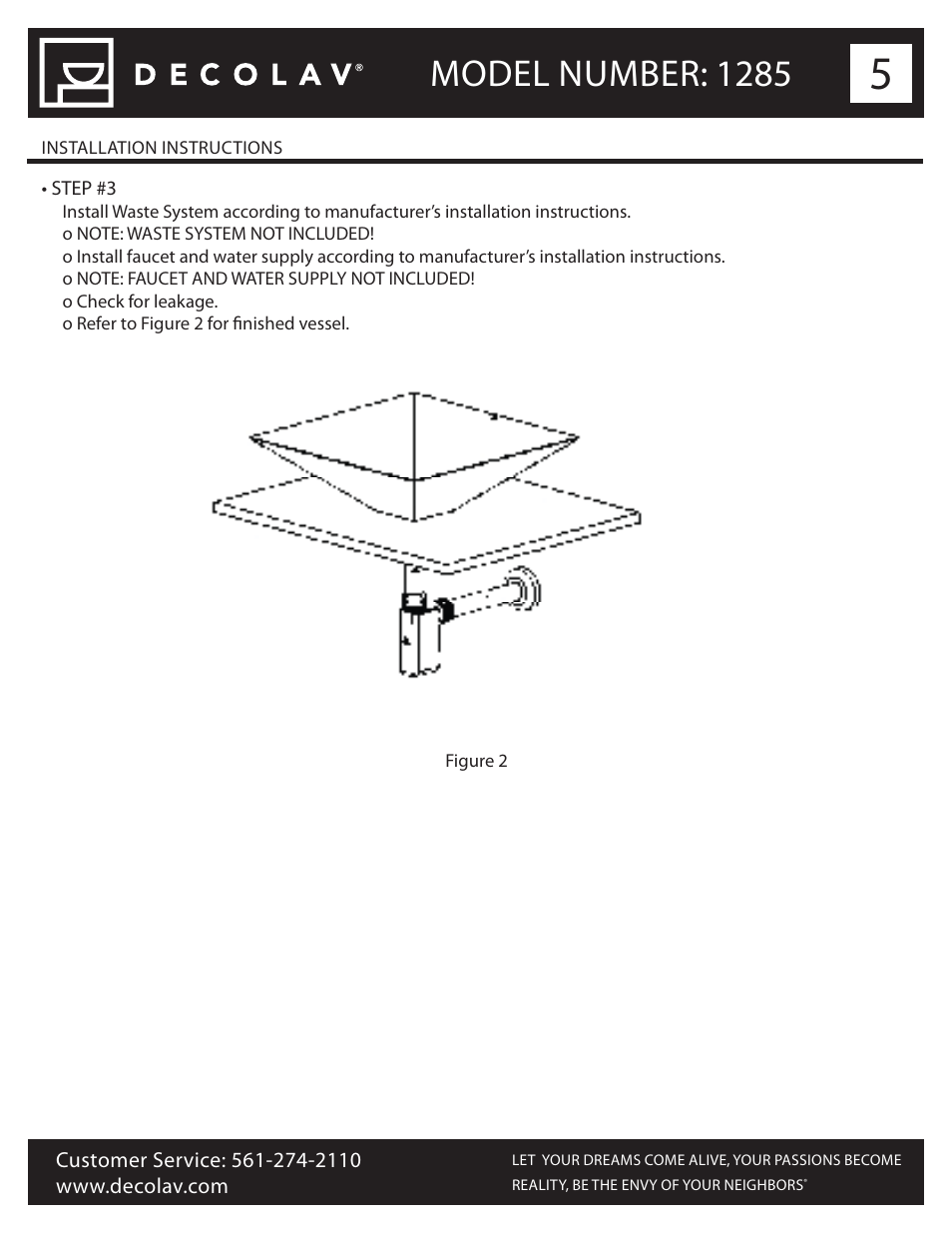 Model number: 1285 | Decolav 1285 User Manual | Page 5 / 6