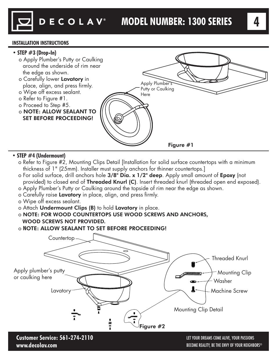 Model number: 1300 series | Decolav 1300 User Manual | Page 4 / 6