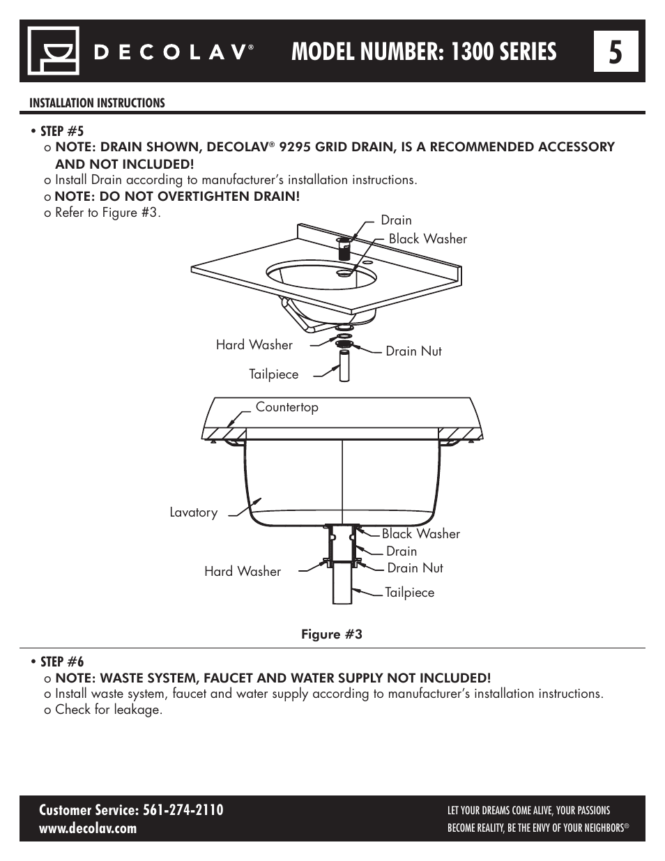 Model number: 1300 series | Decolav 1300 User Manual | Page 5 / 6