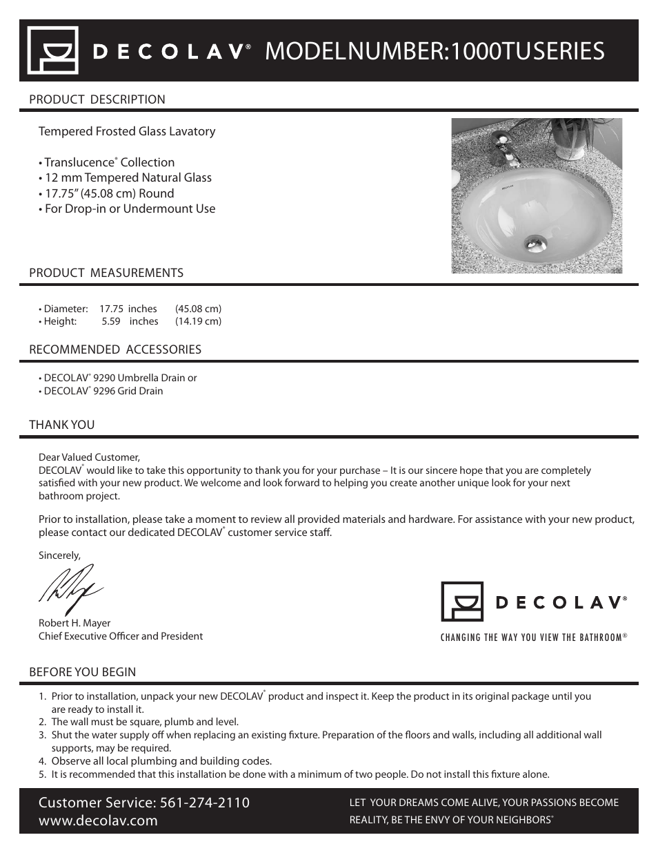 Decolav 1000TU User Manual | 12 pages