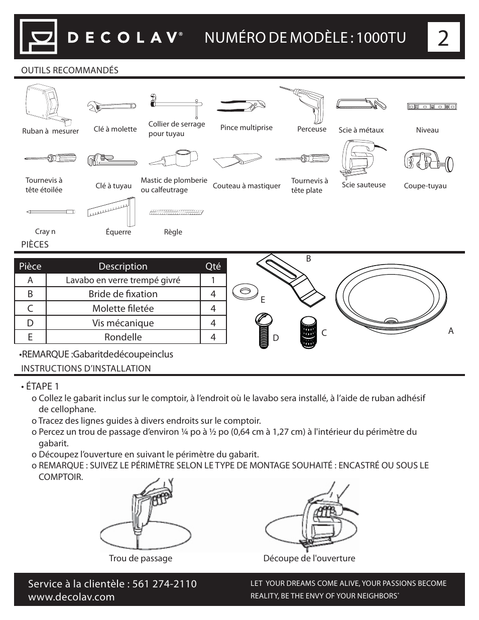 Numéro de modèle : 1000tu | Decolav 1000TU User Manual | Page 10 / 12
