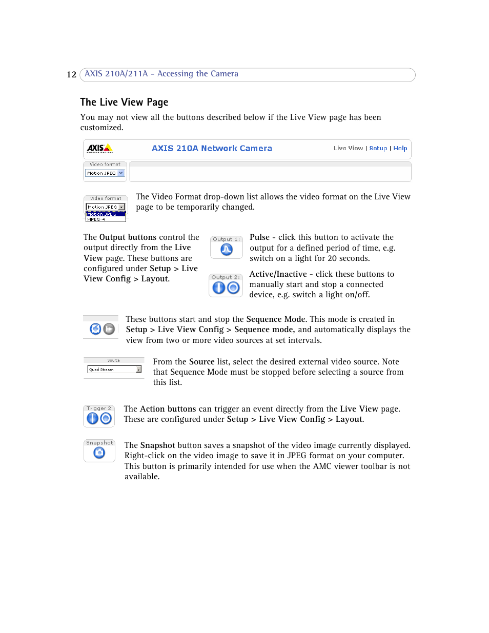 The live view page | Axis Communications Axis 211A User Manual | Page 12 / 76