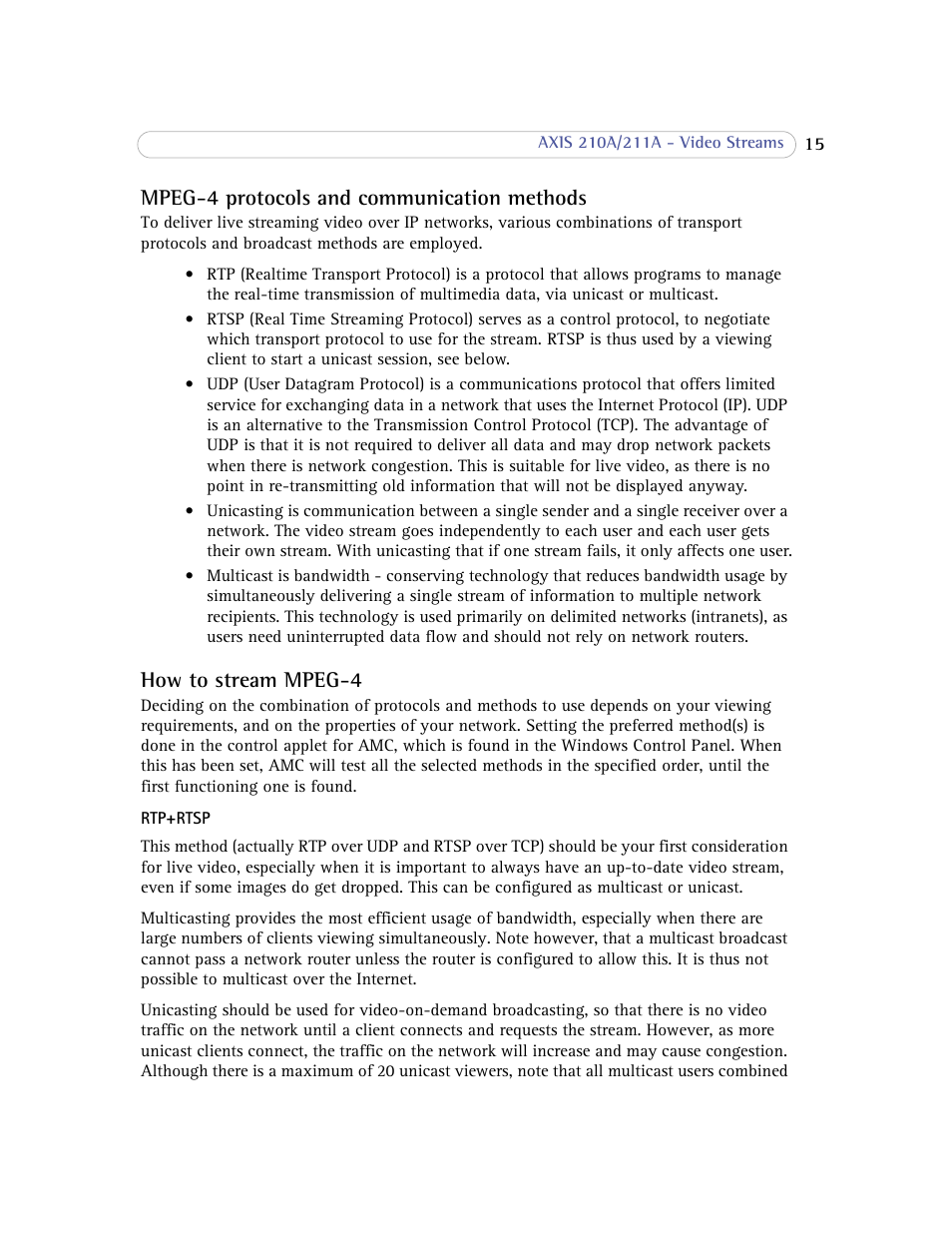 Mpeg-4 protocols and communication methods, How to stream mpeg-4 | Axis Communications Axis 211A User Manual | Page 15 / 76