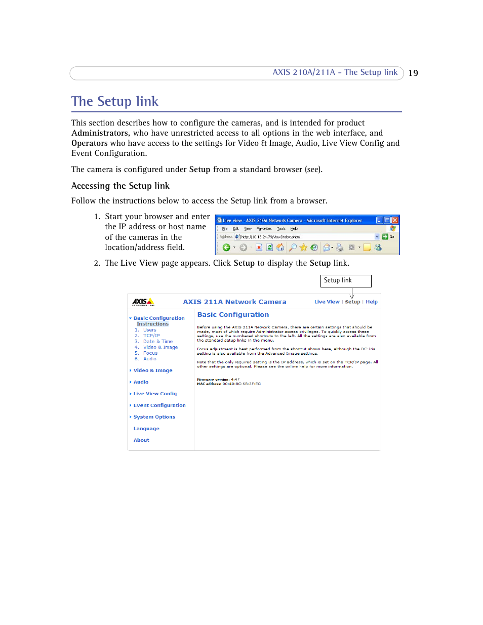 The setup link | Axis Communications Axis 211A User Manual | Page 19 / 76