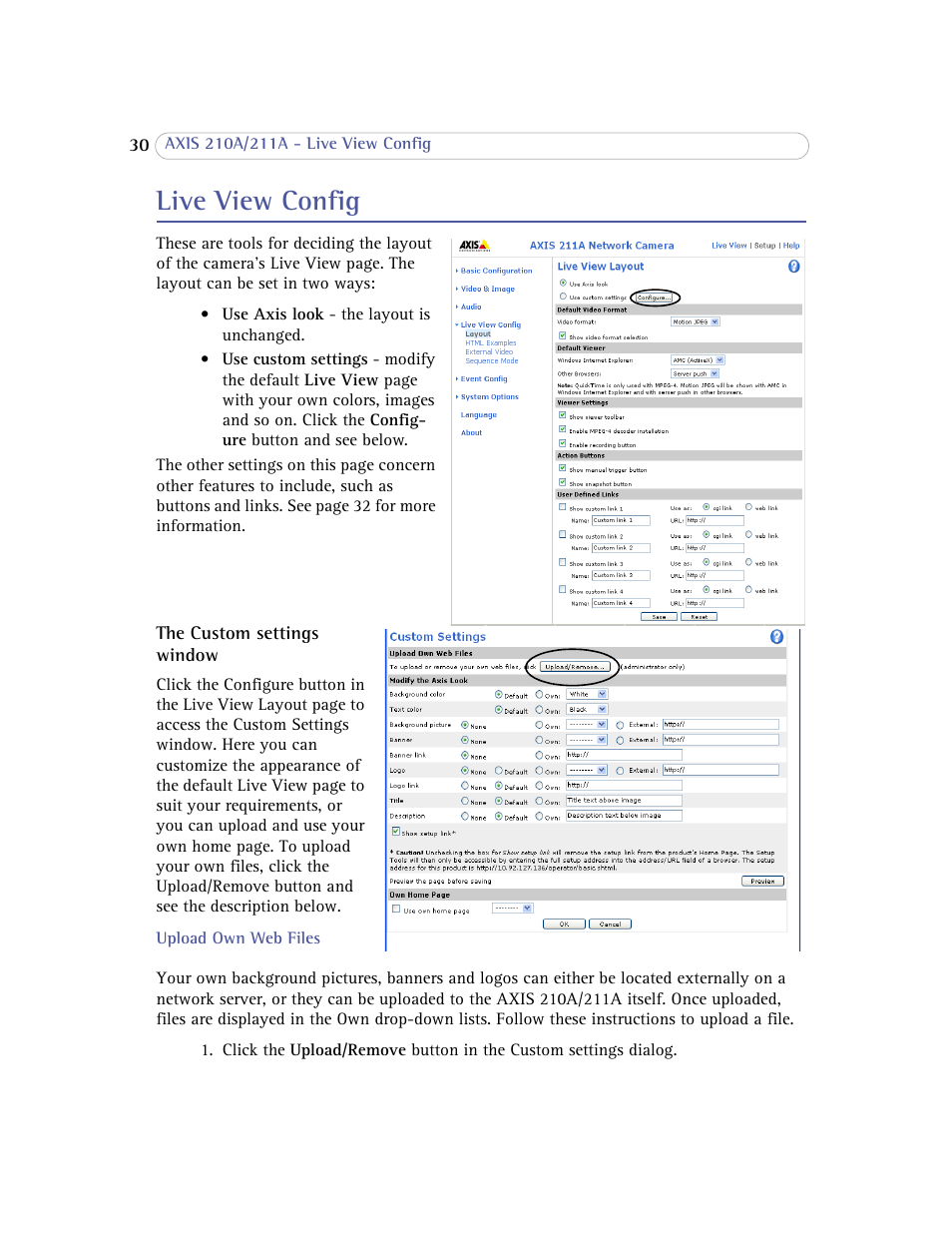 Live view config | Axis Communications Axis 211A User Manual | Page 30 / 76