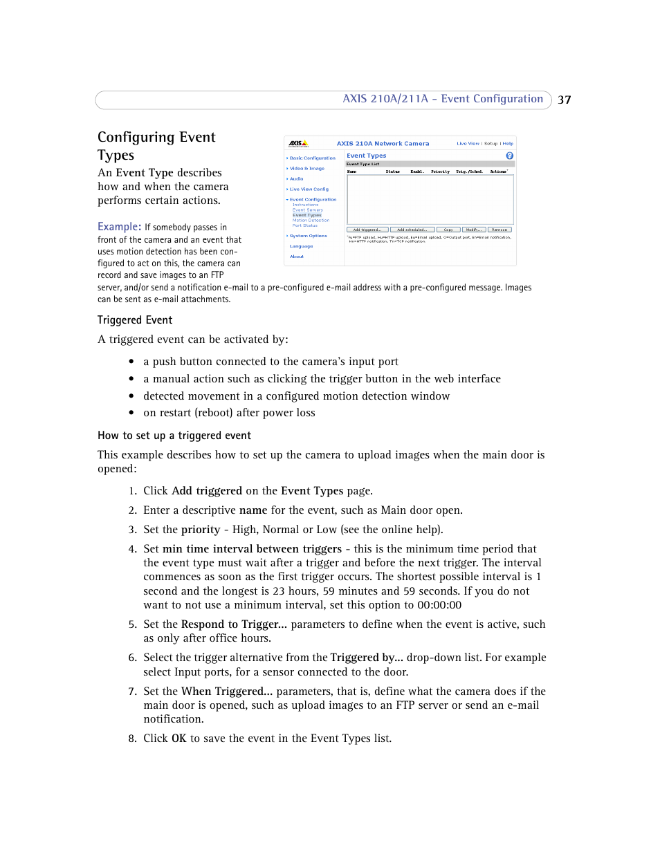 Configuring event types | Axis Communications Axis 211A User Manual | Page 37 / 76