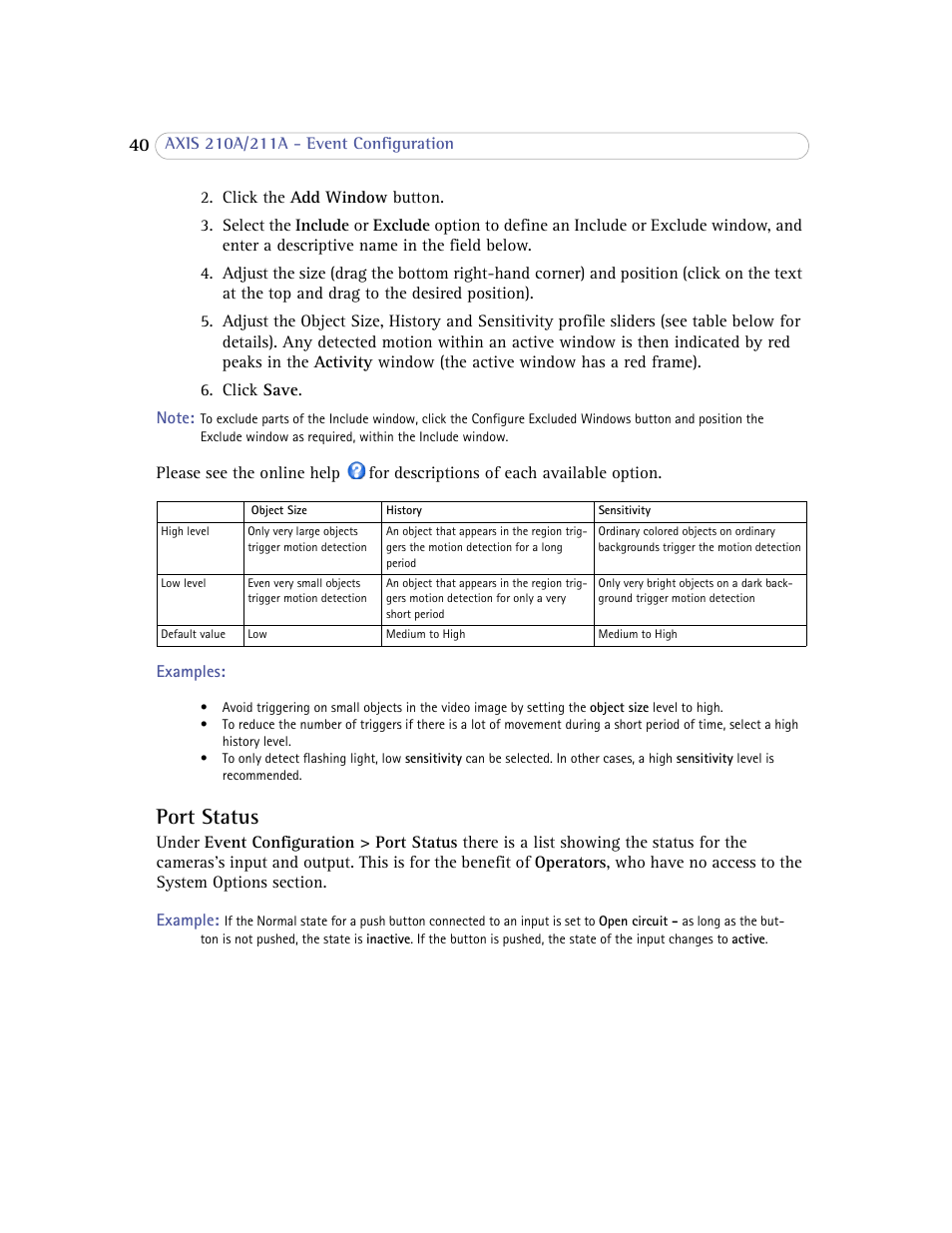 Port status | Axis Communications Axis 211A User Manual | Page 40 / 76