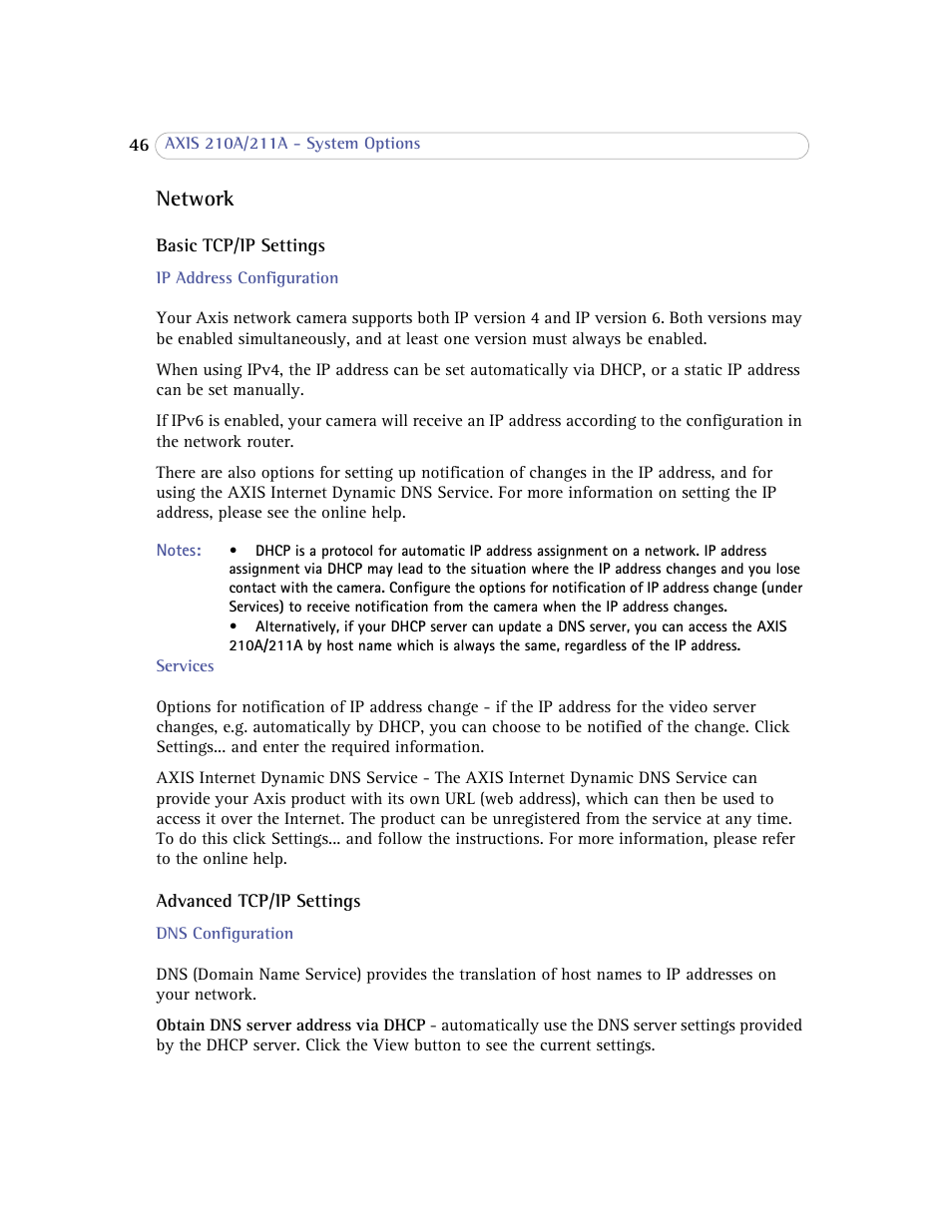 Network | Axis Communications Axis 211A User Manual | Page 46 / 76