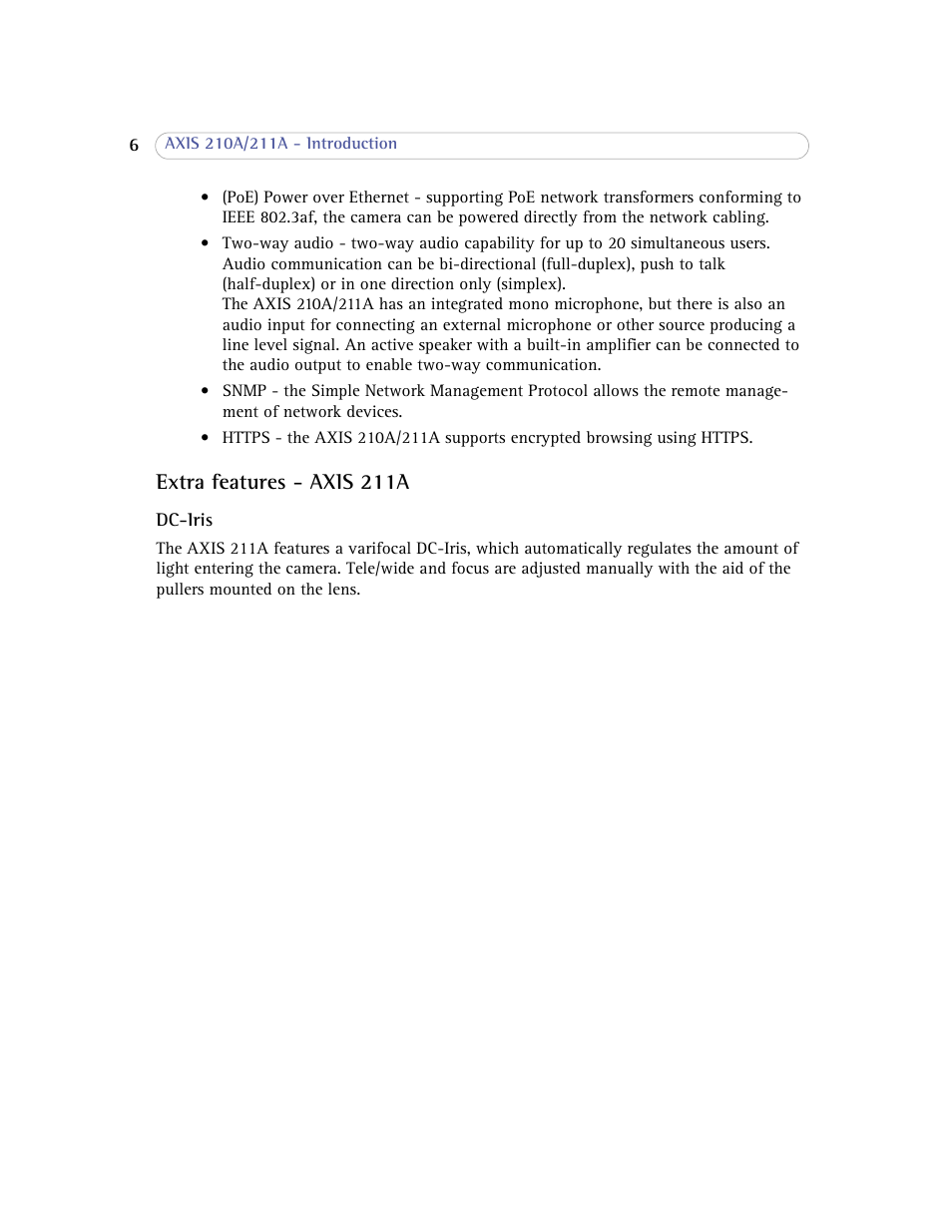 Extra features - axis 211a | Axis Communications Axis 211A User Manual | Page 6 / 76