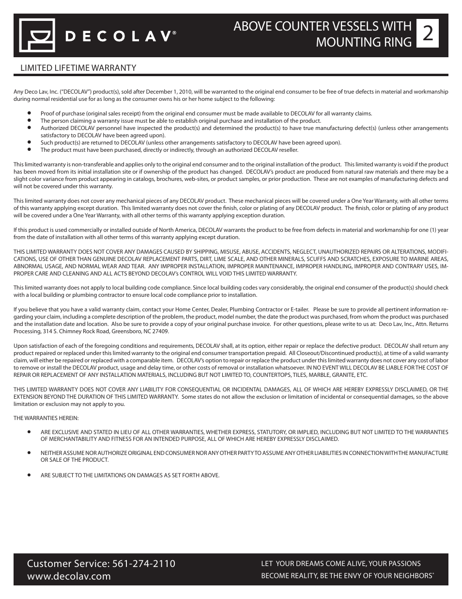 Above counter vessels with mounting ring | Decolav 1139T User Manual | Page 2 / 4