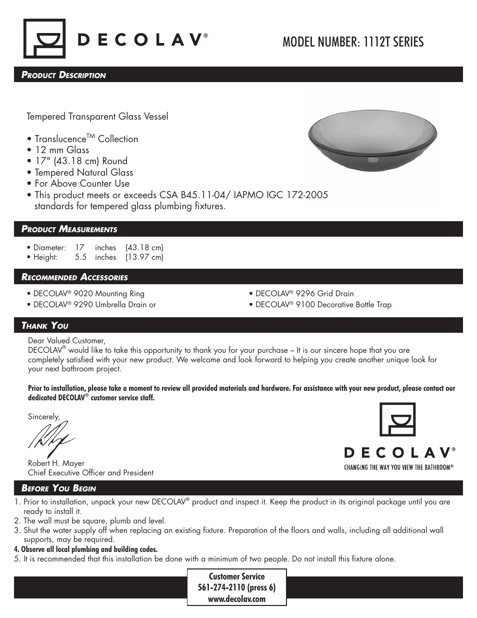 Decolav 1112T User Manual | 15 pages