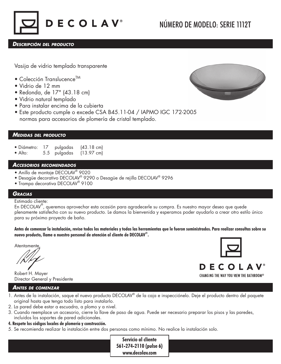 1112t_sp_install_012010, Número de modelo: serie 1112t | Decolav 1112T User Manual | Page 11 / 15