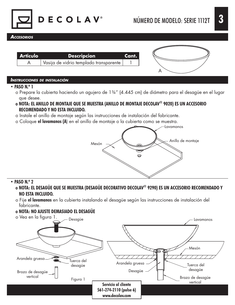 Número de modelo: serie 1112t | Decolav 1112T User Manual | Page 13 / 15