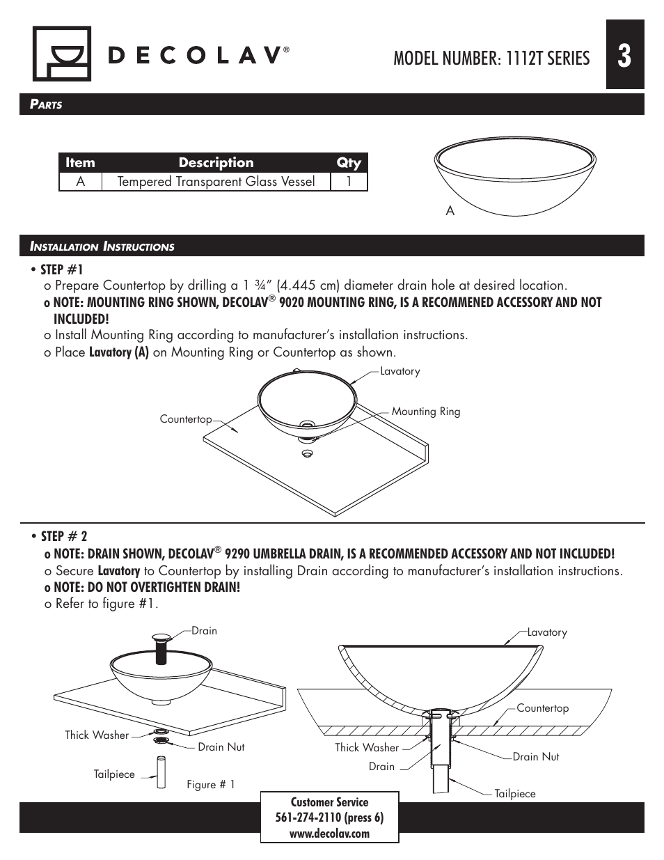 Model number: 1112t series | Decolav 1112T User Manual | Page 3 / 15