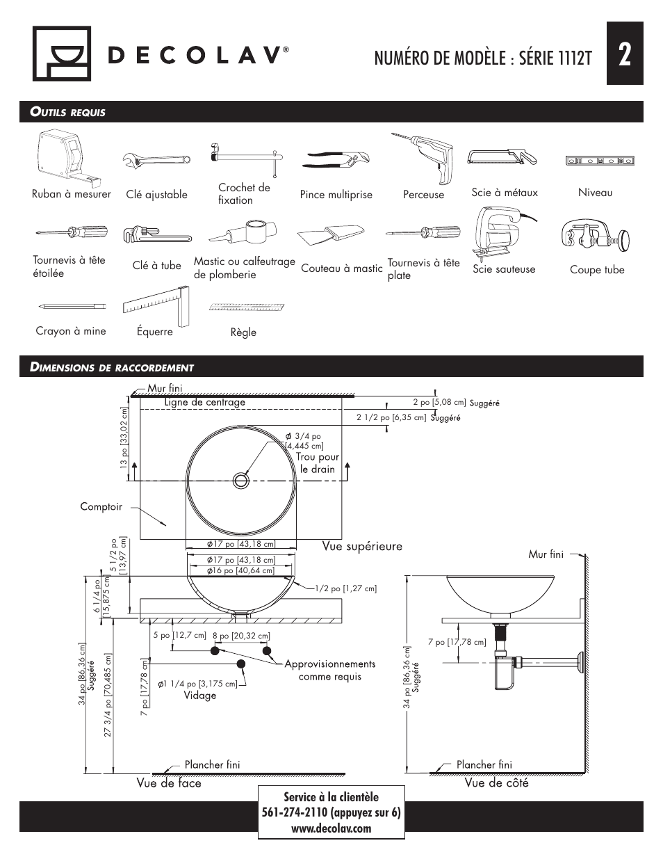 Numéro de modèle : série 1112t | Decolav 1112T User Manual | Page 7 / 15