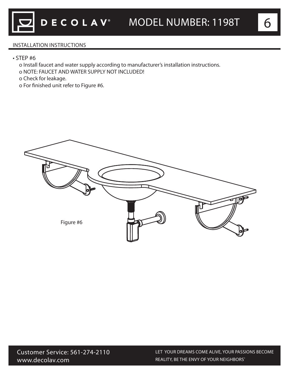 Model number: 1198t | Decolav 1198T User Manual | Page 6 / 7