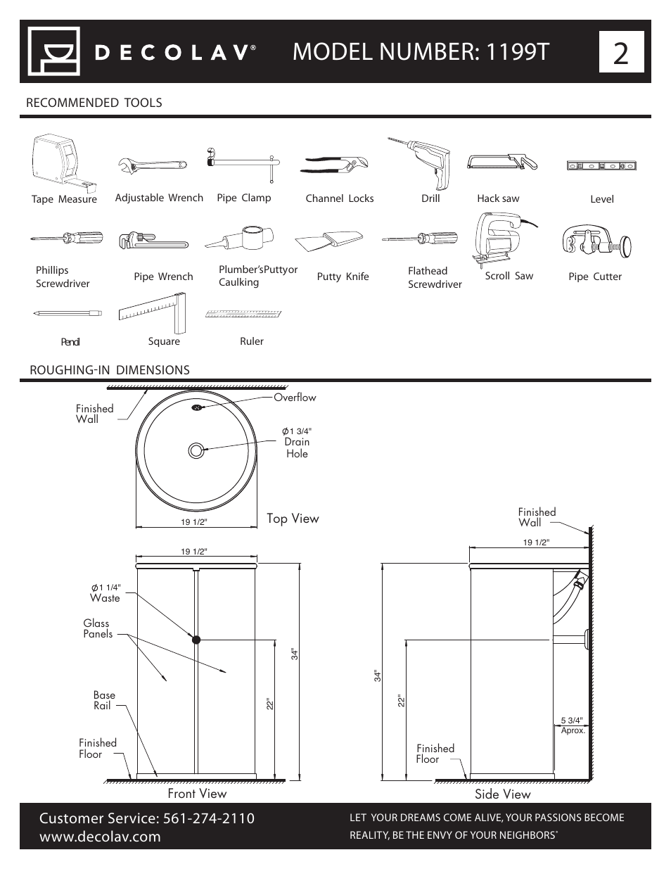 Model number: 1199t | Decolav 1199T User Manual | Page 2 / 7
