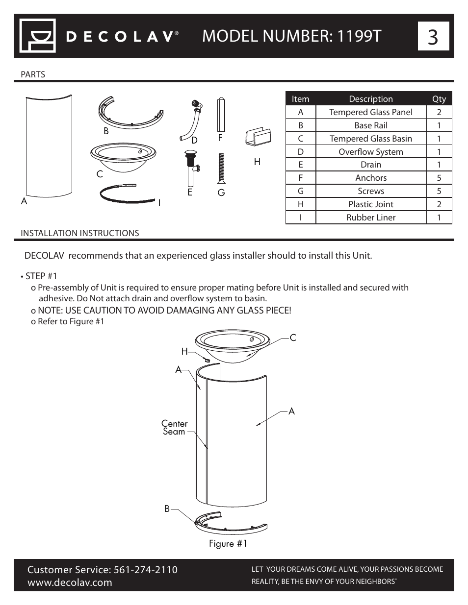 Model number: 1199t | Decolav 1199T User Manual | Page 3 / 7