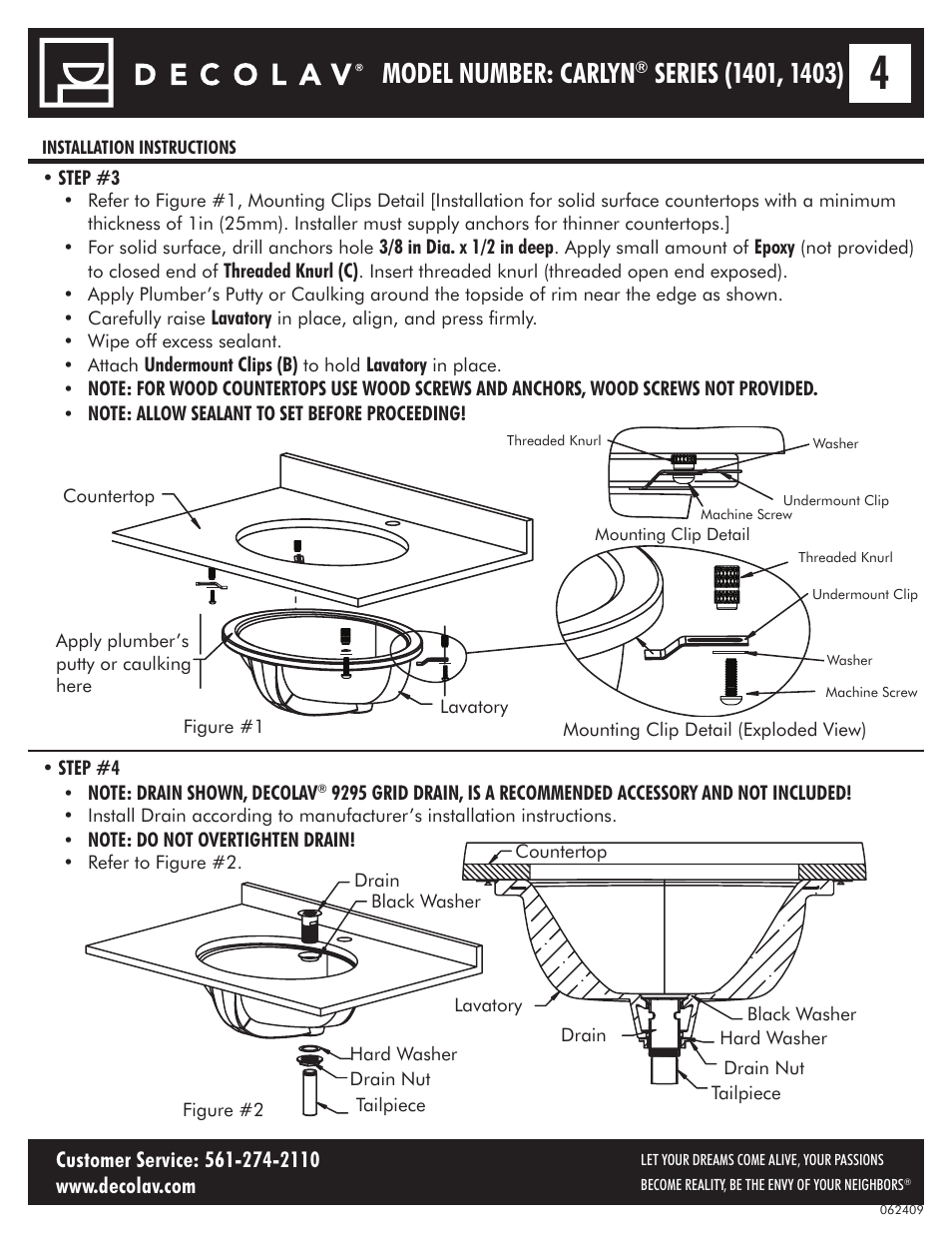 Model number: carlyn | Decolav 1401 User Manual | Page 4 / 18