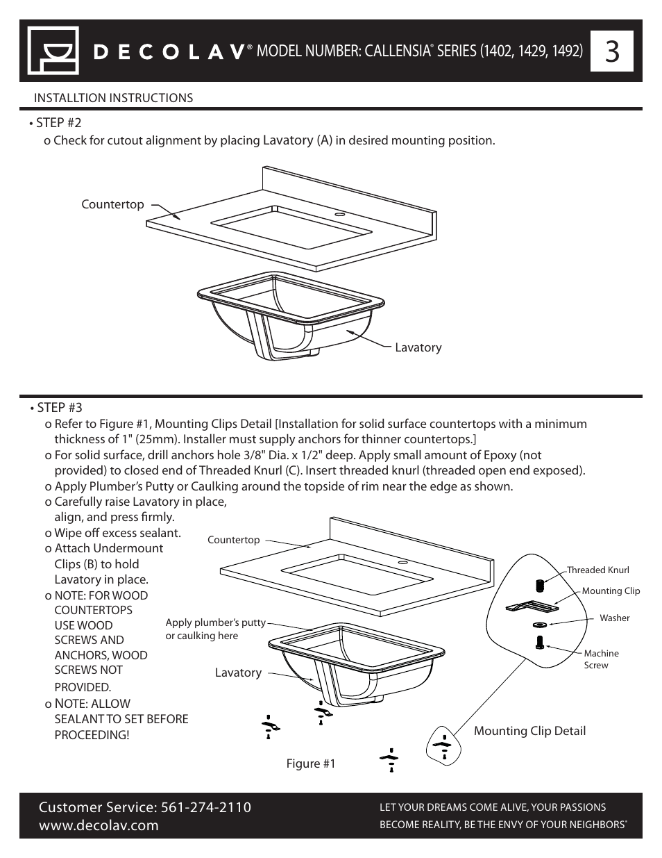 Model number: callensia | Decolav 1402 User Manual | Page 3 / 12