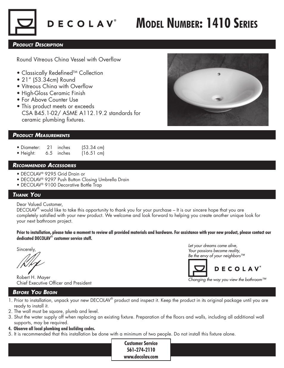 Decolav 1410 User Manual | 18 pages