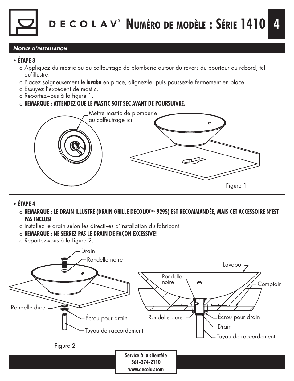Uméro, Modèle, Érie | Decolav 1410 User Manual | Page 10 / 18