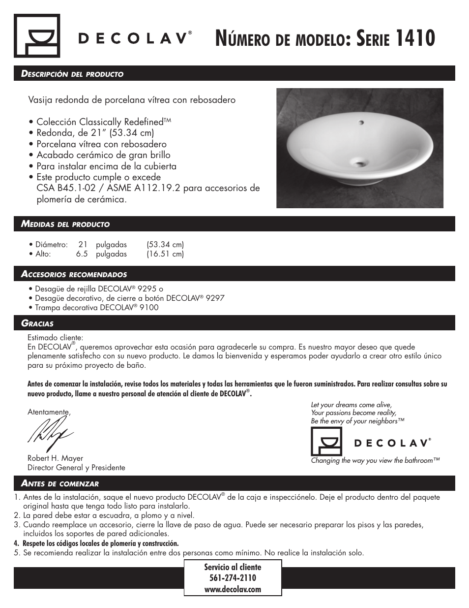 1410_cwh_instru_043010, Úmero, Modelo | Erie | Decolav 1410 User Manual | Page 13 / 18