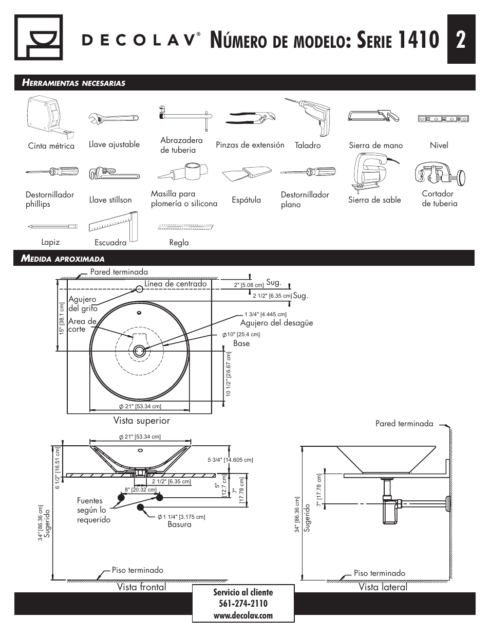 Úmero, Modelo, Erie | Decolav 1410 User Manual | Page 14 / 18
