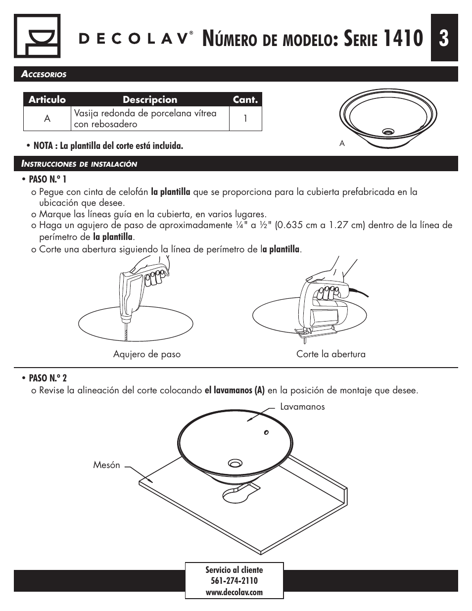 Úmero, Modelo, Erie | Decolav 1410 User Manual | Page 15 / 18