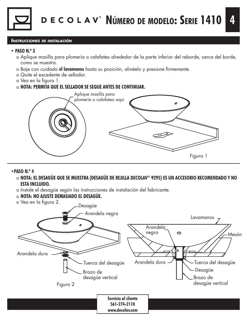 Úmero, Modelo, Erie | Decolav 1410 User Manual | Page 16 / 18
