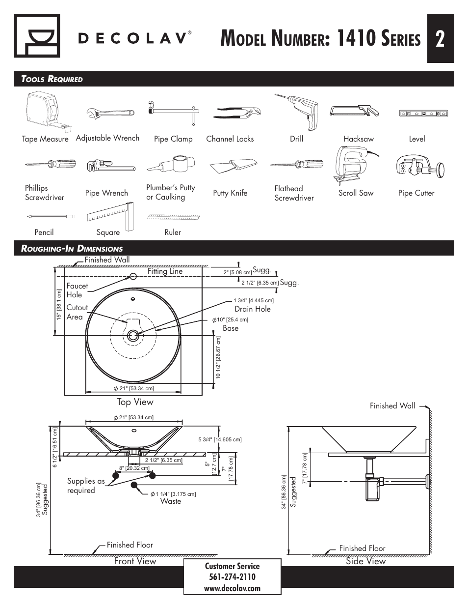 1410 s, Odel, Umber | Eries | Decolav 1410 User Manual | Page 2 / 18