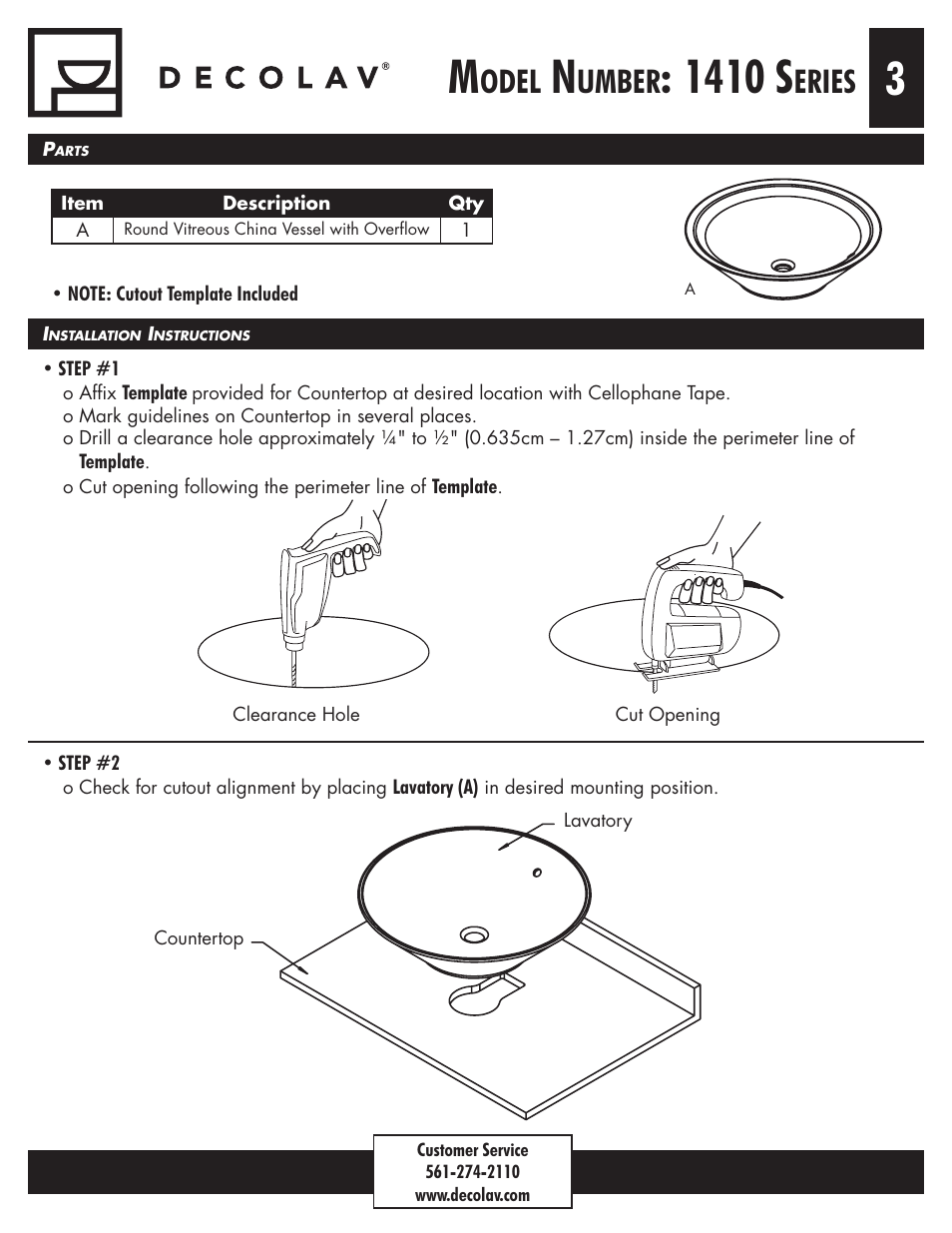 1410 s, Odel, Umber | Eries | Decolav 1410 User Manual | Page 3 / 18