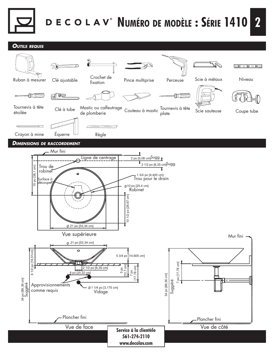 Uméro, Modèle, Érie | Decolav 1410 User Manual | Page 8 / 18