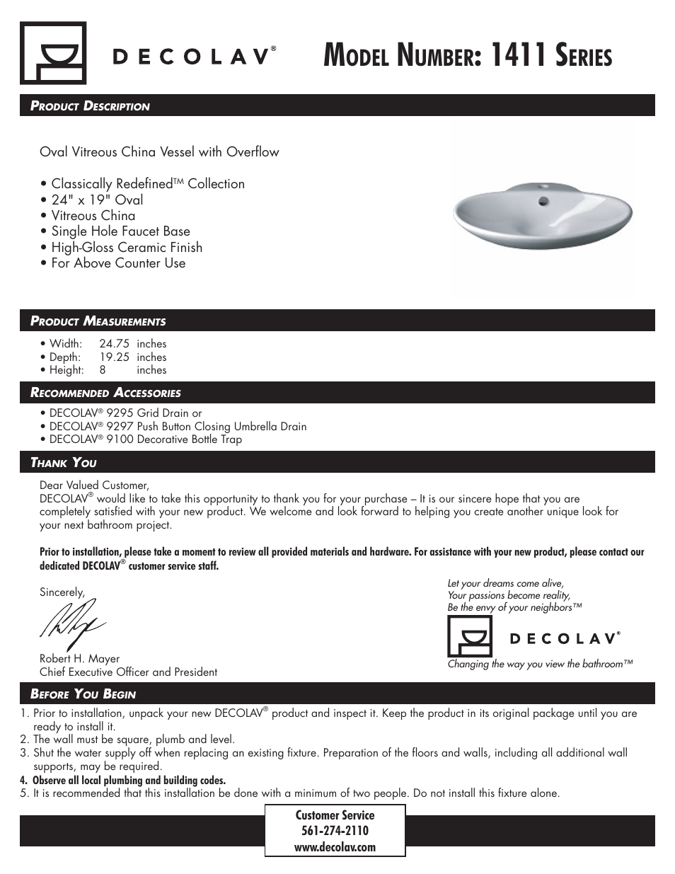 Decolav 1411 User Manual | 6 pages