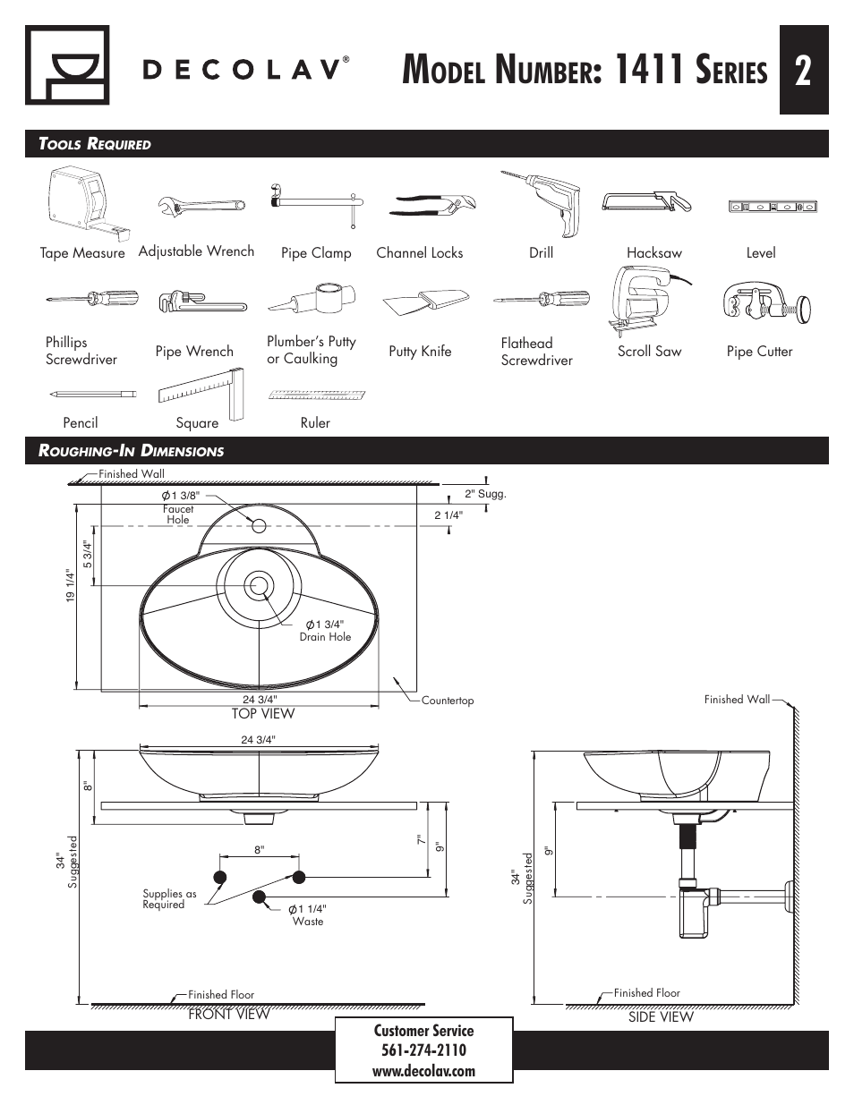 1411 s, Odel, Umber | Eries | Decolav 1411 User Manual | Page 2 / 6