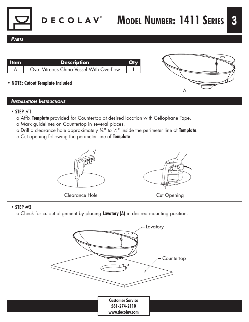 1411 s, Odel, Umber | Eries | Decolav 1411 User Manual | Page 3 / 6