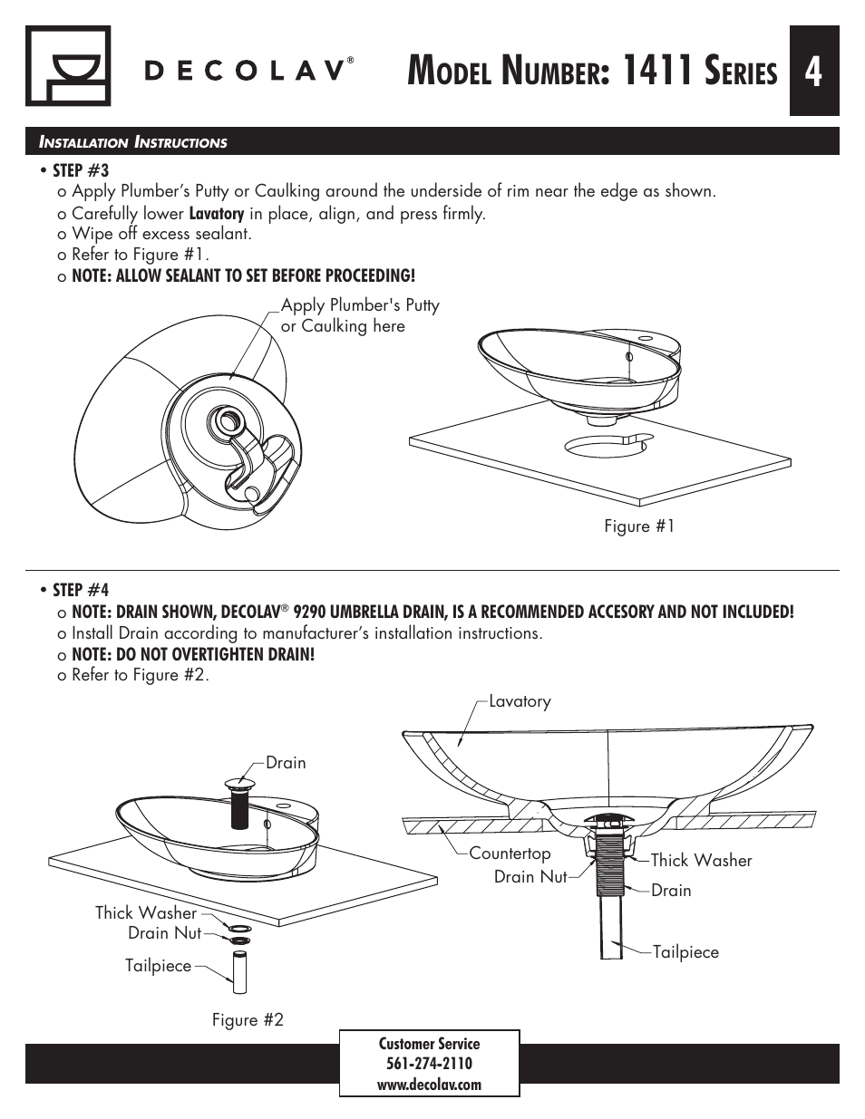 1411 s, Odel, Umber | Eries | Decolav 1411 User Manual | Page 4 / 6
