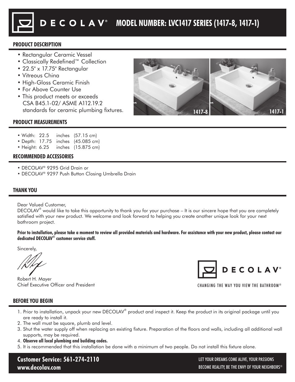 Decolav 1417-8 User Manual | 15 pages