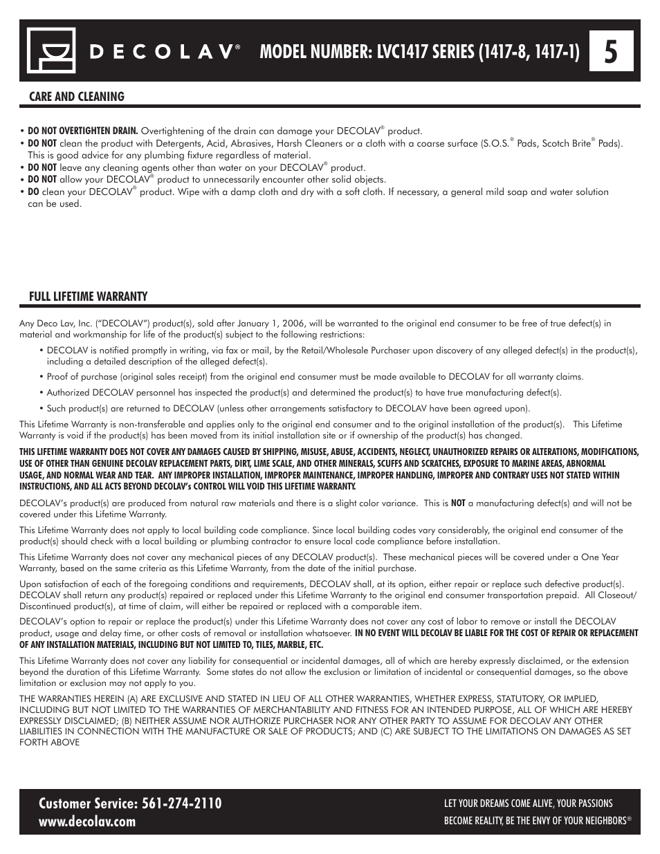 Decolav 1417-8 User Manual | Page 5 / 15